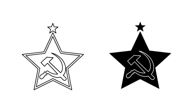 Soviet Hammer and Sickle Star Icons, Communism Symbol Vector Graphics, Retro Political Emblem Set