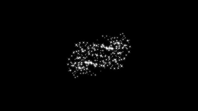 Glowing glitter sparkle animation with twinkling star particles and magical fairy dust trails, combined with smooth light bursts and shimmering motion effects on a black screen. 4k