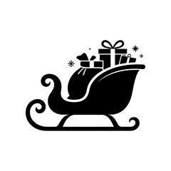 Fototapeta premium Classic Christmas Sleigh vector illustration featuring an elegant Santa sleigh filled with wrapped gifts and presents in a clean minimalist style. Perfect for Christmas cards, holiday promotions, gift