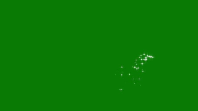 Magical glitter trail line animation, fast glowing star streaks, white shimmer particles, green screen alpha, sparkle transition effect, fantasy light motion background. 4k loop