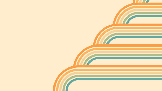 Abstract background of rainbow groovy Wavy Line design in 1970s Hippie Retro style. Vector pattern ready to use for cloth, textile, wrap and other.