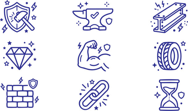 Hand Drawn Doodle Durability Icons | Vector Strength Long Lasting Pack