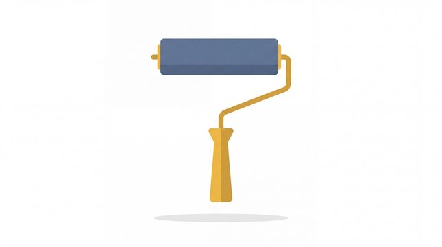 Professional wall paint roller with blue roller sleeve and handle, home renovation room painting tool flat vector graphic illustration on clean white background