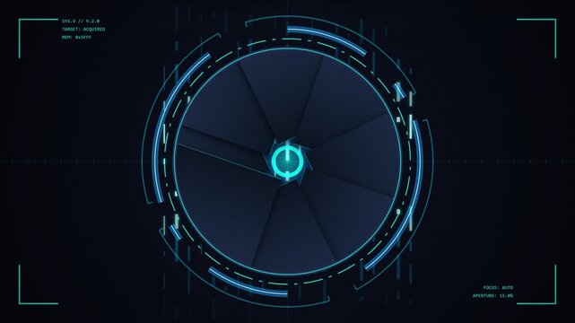Futuristic AI Machine Vision Aperture Scanning Digital Data Interface Cybernetic Lens Motion