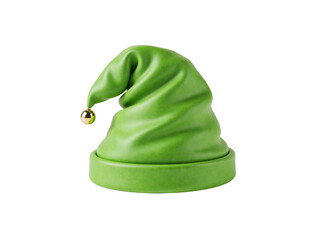 Fototapeta premium Green elf hat with a drooping tip and a small gold bell, isolated on transparent background
