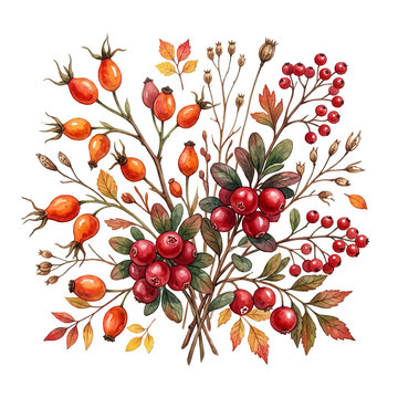 Woodland Autumn Watercolor Flowers 