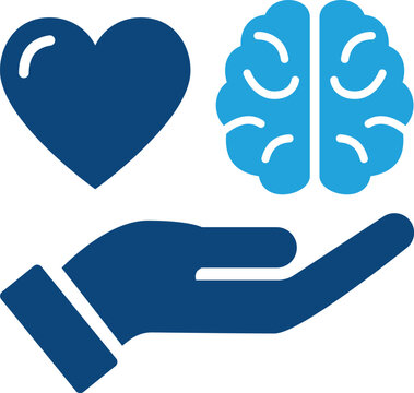 Emotional Intelligence Brain and Heart Care Hand Vector Icon