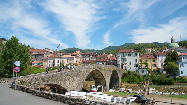 Pontremoli, Italy, 2026,9th june, view of gate and bridge of the Cresa