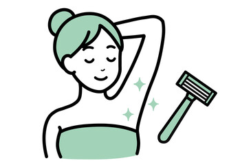 Fototapeta premium Woman with smooth underarm and razor after shaving transparent background