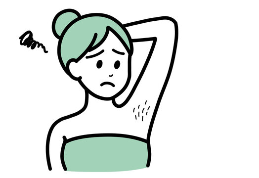 Woman worried about underarm unwanted hair transparent background