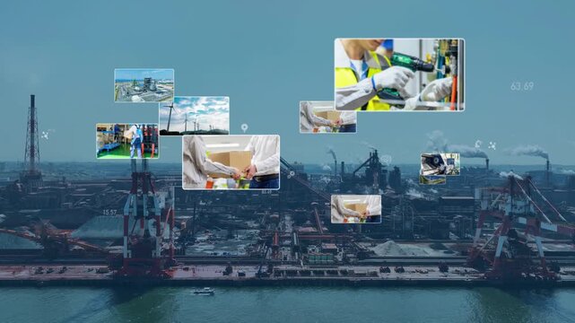 Industry and technology. Factories, industry, manufacturing, imaging, semiconductors, construction, machinery, engineers, workers, DX, ICT.
