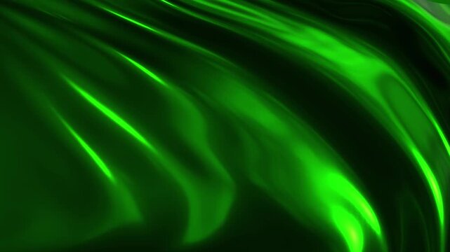 Green wavy background, satin fabric texture pattern on the wind, 4k computer animation.