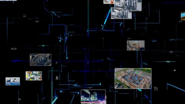 産業とテクノロジー。工場、工業、製造業、映像、半導体、建設、機械、エンジニア、作業員、DX、ICT