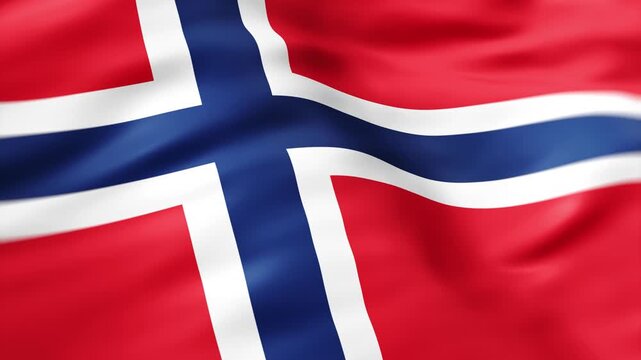 Realistic Norway flag waving in the wind with detailed fabric folds and national background