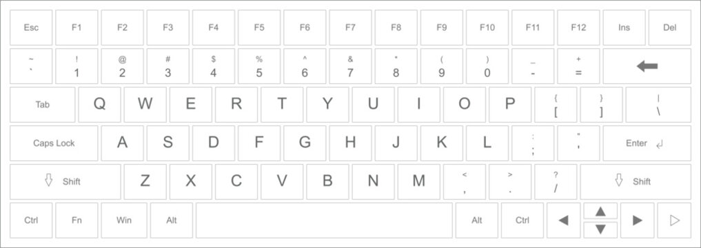 Minimal White Computer Keyboard Layout with Clean Alphabet Keys, Function Controls, Navigation Buttons and Modern Digital Typing Design