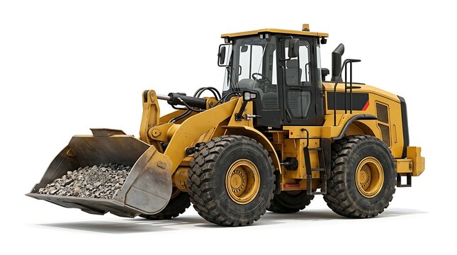 Yellow heavy construction loader carrying gravel