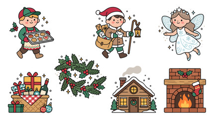 Obraz premium Set of cute hand drawn Christmas stickers and winter elements.