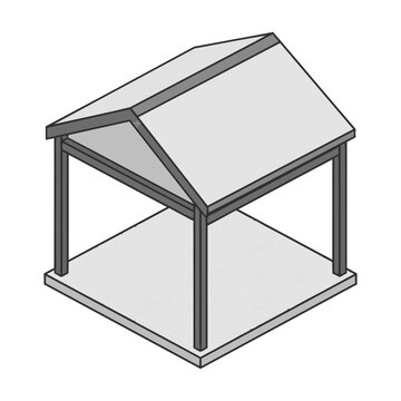 Minimalist modern gazebo with a pitched roof in isometric view isolated on a white background architectural design concept