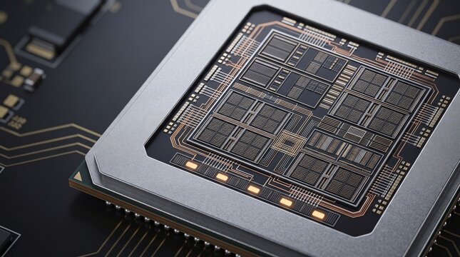 Next generation 2nm GAA logic processor semiconductor 3D illustration with copy space
