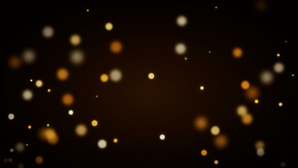 Golden bokeh lights and glowing dust particles on dark luxury background, abstract sparkling festive backdrop © Max Kulikov