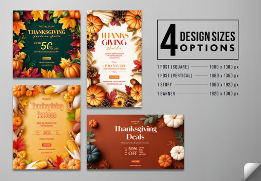 Editable Thanksgiving Festival Sale Social Media Post and Banner Template Set for Advertisement.
