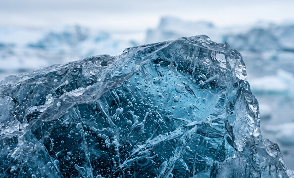 Close-Up Blue Ice Textures at Ilulissat Icefjord