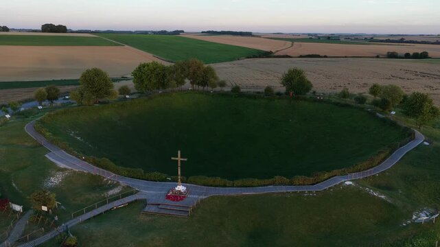 Aerial view of lochnagar crater memorial in france