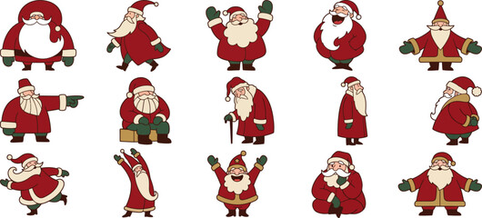 Obraz premium Set of cute hand drawn santa claus characters in various poses for festive christmas holiday design projects and decorations