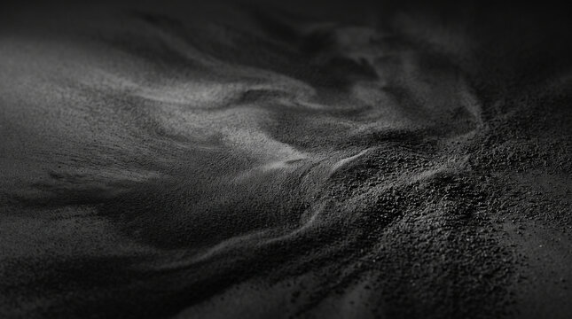 Graphite powder texture background. Dark abstract dust particles in motion.