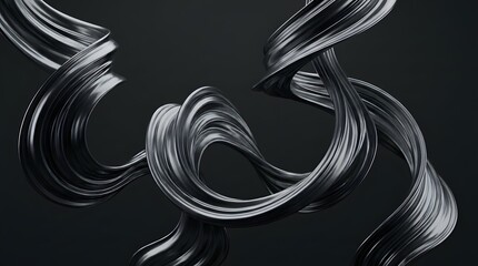 Abstract metallic ribbon twists and curves in a fluid dynamic 3d render