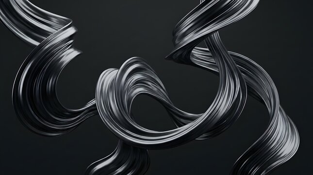 Abstract metallic ribbon twists and curves in a fluid dynamic 3d render