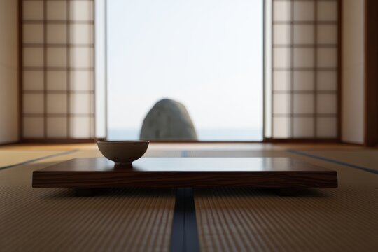 Serene Japanese Tea Room with Ocean View