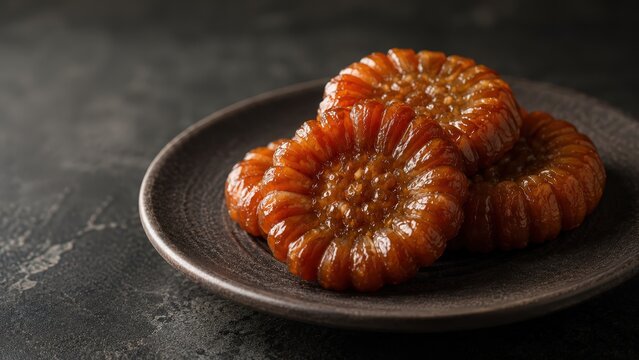 Yakgwa tradicional coreano, galletas de miel brillantes con forma de flor