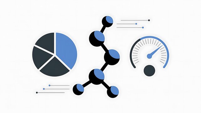 Business data charts molecule structure and speed gauge icons