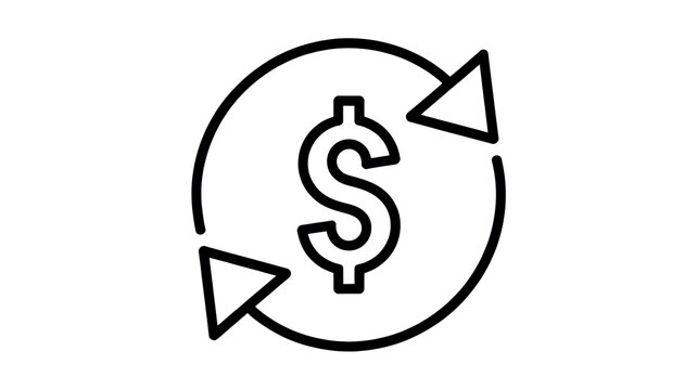 Black line icon of dollar symbol with circular arrows