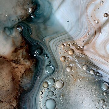 Abstract liquid fluid art paint pour with swirls and bubble textures