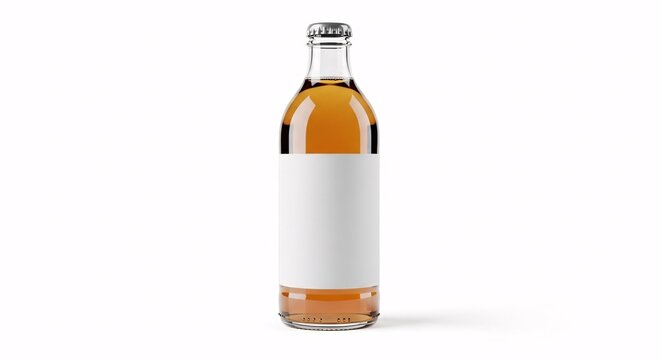 Glass bottle with amber liquid and blank label