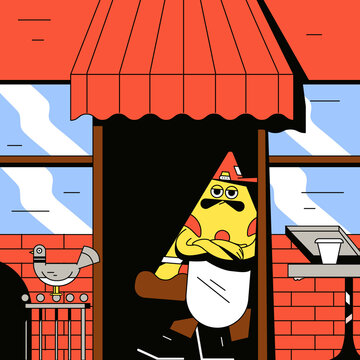 Quirky Pizza Slice Character at New York Pizzeria &ndash; Urban Vector Illustration