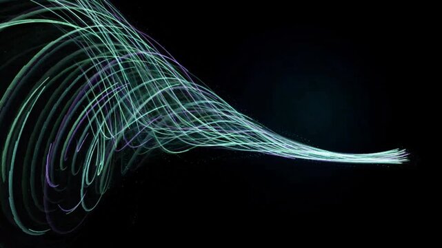 A high-end 3D procedural motion loop featuring glowing neon pink particles and ribbons twisting through a dynamic cyber vortex. Volumetric light glows and deep camera focus make this perfect for sci-f