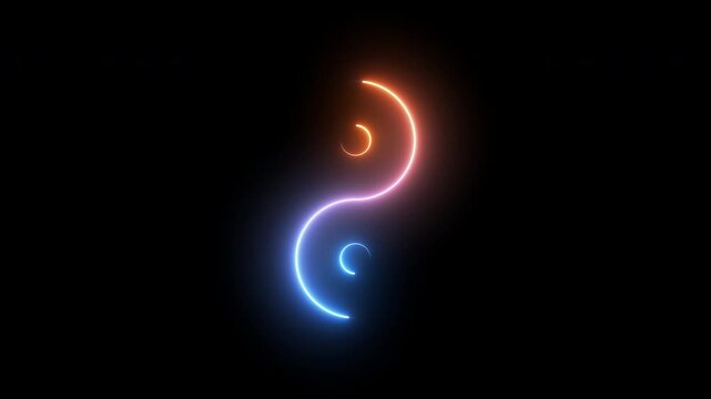 Neon Yin Yang Symbol Animation, Blue and Orange Light Trails