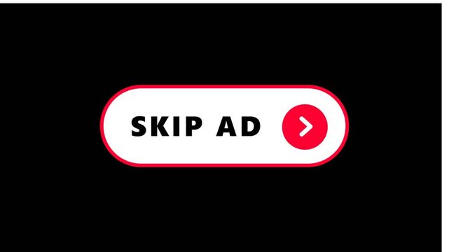 Interactive Skip Ad Button Clicking Animation with Directional Arrow, Seamless Loop Digital Video Marketing UI Element Motion Graphics, Online Advertisement Interface Layout
