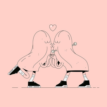 Cute Tongue Couple Kissing &ndash; Playful Love and Romance Illustration