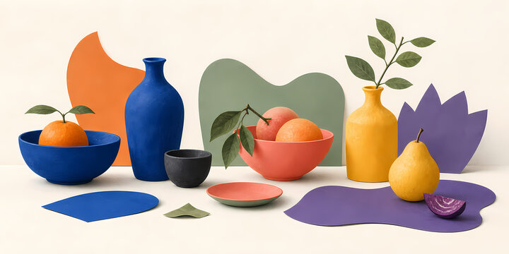 Complementary color contrast still life illustration