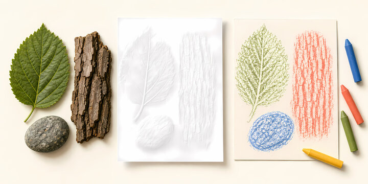Frottage nature texture process illustration