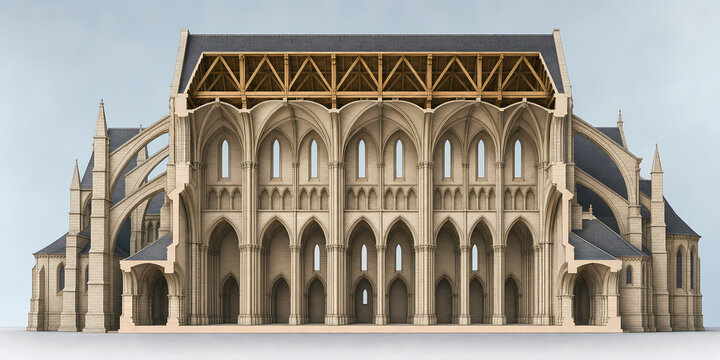 Gothic basilica structural cutaway illustration