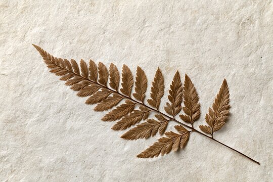 Dried Brown Fern Leaf Polystichum acrostichoides on Handmade Paper Texture
