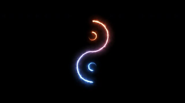 Neon Yin Yang Symbol Animation, Blue and Orange Light Particles