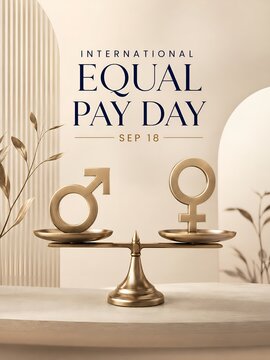 Equal pay day design balanced scales with coins