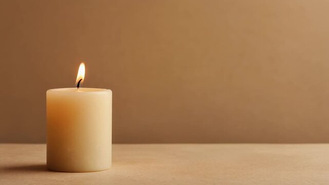 Single Candle Flame Flickering on Warm Minimal Background