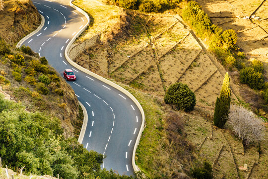 Winding asphalt road in France